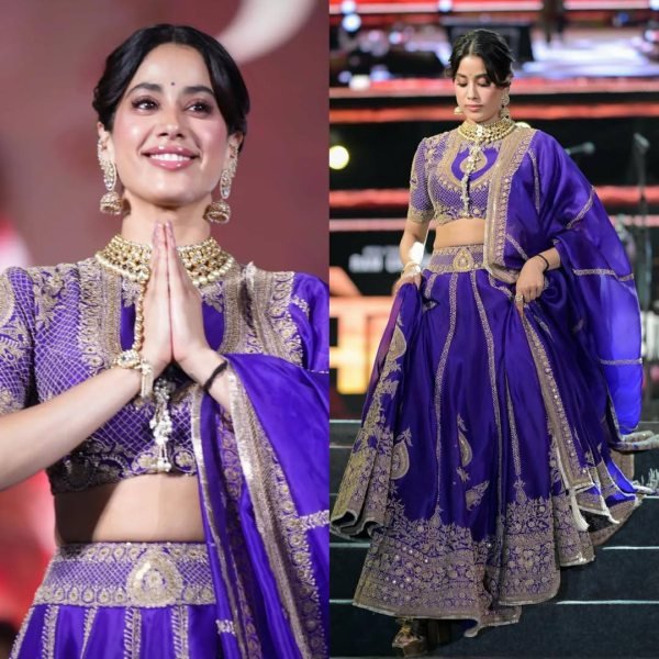 Janhvi Kapoor wears Purple Vichitra Silk Lehenga Choli with Coding Dori Work Designer Lehenga Choli
