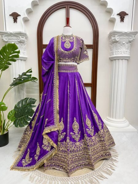 Janhvi Kapoor wears Purple Vichitra Silk Lehenga Choli with Coding Dori Work Designer Lehenga Choli