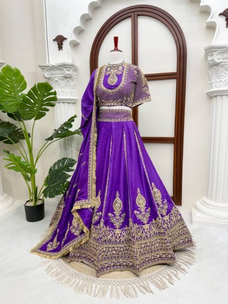 Janhvi Kapoor wears Purple Vichitra Silk Lehenga Choli with Coding Dori Work Designer Lehenga Choli