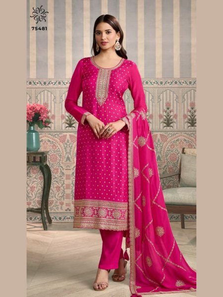 Jasleen Design No 75481 by Kuleesh Vinay Designer Embroidered Silk Dupatta at Manufacturer Rate Embroidery Suits Wholesale