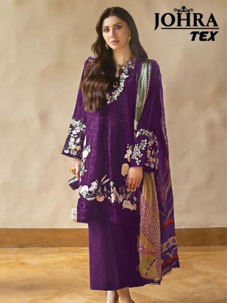 Johra Tex Cambric Cotton Embroidered Pakistani Suit with Maslin Print Dupatta Pakistani Suits Wholesale