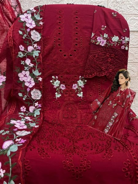 Johra Tex Cambric Cotton Heavy Embroidery Suit Set with Kota Checks Dupatta at Wholesale Rate  Cotton Salwar Kameez Wholesale