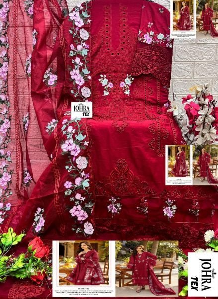 Johra Tex Cambric Cotton Heavy Embroidery Suit Set with Kota Checks Dupatta at Wholesale Rate  Cotton Salwar Kameez Wholesale