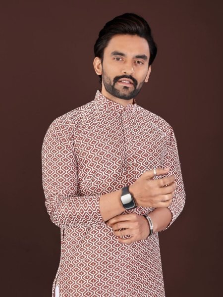 Jompers Men Cream Coral Floral Chikankari Embroidered Cotton Kurta  Kurta Pajama Wholesale