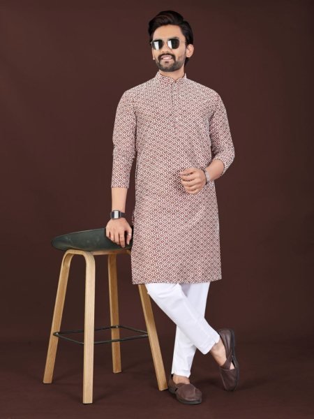 Jompers Men Cream Coral Floral Chikankari Embroidered Cotton Kurta  Kurta Pajama Wholesale