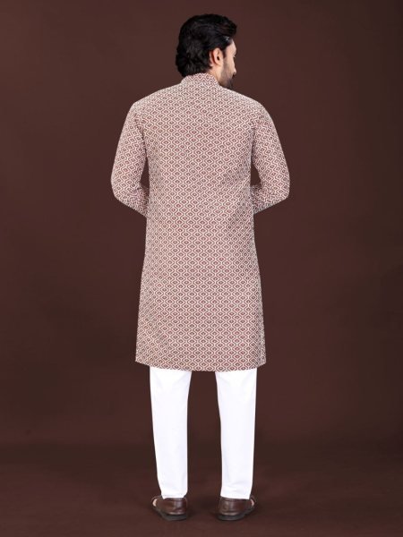 Jompers Men Cream Coral Floral Chikankari Embroidered Cotton Kurta  Kurta Pajama Wholesale
