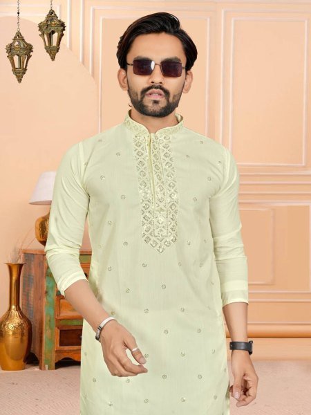 Jompers Pista Green Men Embroidered Straight Kurta Pajama Set Kurta Pajama Wholesale