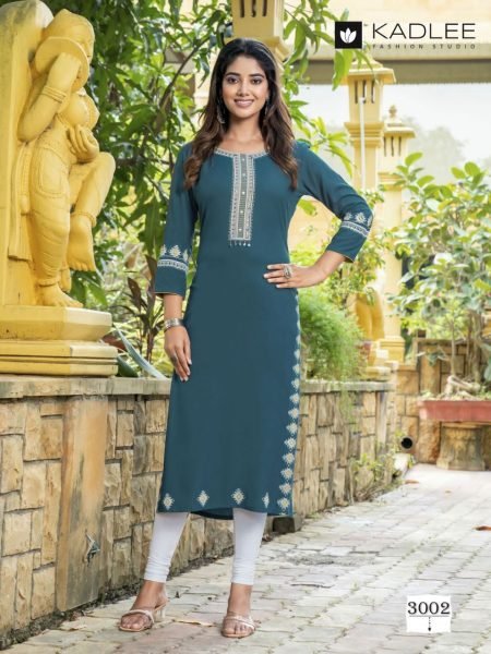 Kadlee Chanchal Wholesale Heavy Reyon Embroidery Long Kurtis Catalog Full Set Kurti