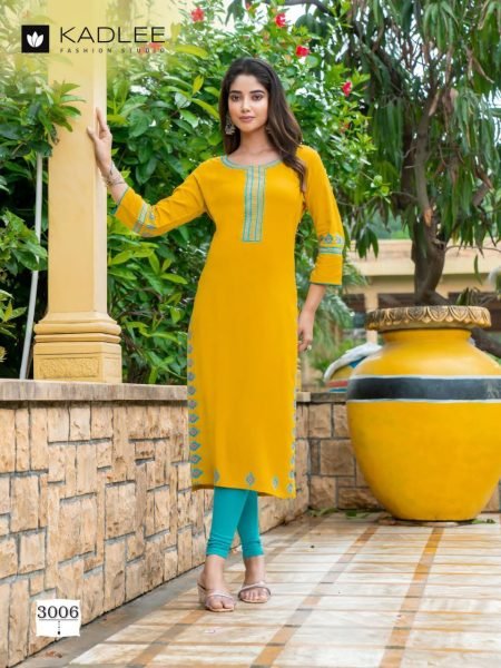 Kadlee Chanchal Wholesale Heavy Reyon Embroidery Long Kurtis Catalog Full Set Kurti