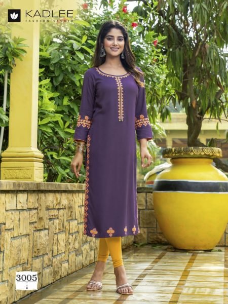 Kadlee Chanchal Wholesale Heavy Reyon Embroidery Long Kurtis Catalog Full Set Kurti