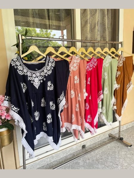 Matching Set of Rayon Kaftan & Plazo Lucknowi Handwork Style for Everyday  Kaftan 