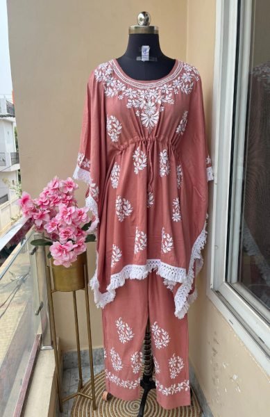 Matching Set of Rayon Kaftan & Plazo Lucknowi Handwork Style for Everyday  Lucknowi Chikankari Kurtis Wholesale