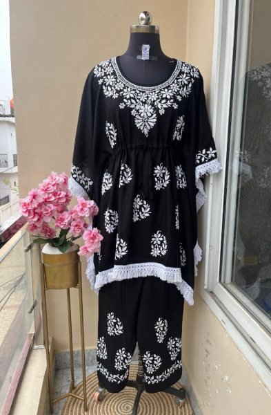 Matching Set of Rayon Kaftan & Plazo Lucknowi Handwork Style for Everyday  Lucknowi Chikankari Kurtis Wholesale