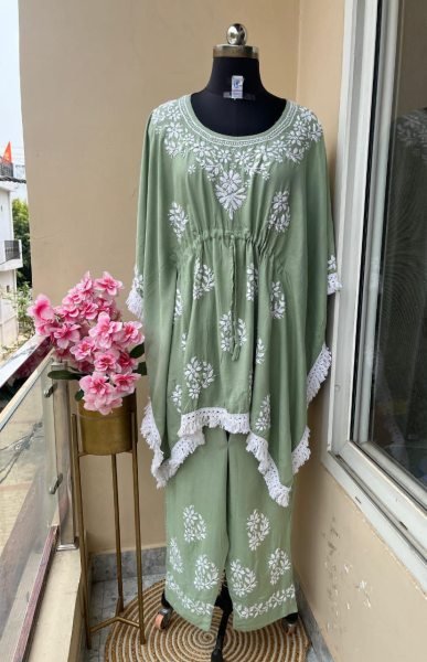 Matching Set of Rayon Kaftan & Plazo Lucknowi Handwork Style for Everyday  Lucknowi Chikankari Kurtis Wholesale