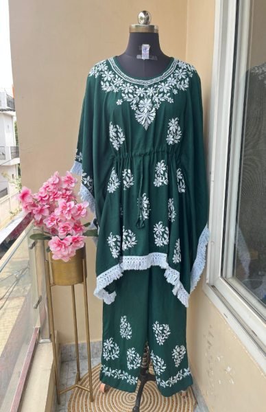 Matching Set of Rayon Kaftan & Plazo Lucknowi Handwork Style for Everyday  Lucknowi Chikankari Kurtis Wholesale