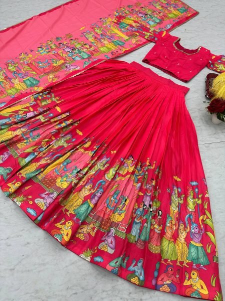 Kalamkari Cotton Lehenga Choli with Flared Lehenga and Dupatta for Celebrations Designer Lehenga Choli