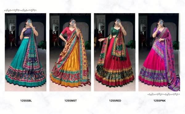 Kalamkari Printed Dola Silk Lehenga Choli With Blouse And Patterned Dupatta Designer Lehenga Choli