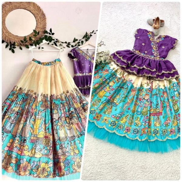 Kalamkari Printed Kids Lehenga Choli Set  Girls Wear