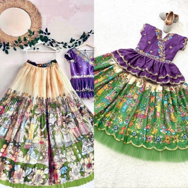 Kalamkari Printed Kids Lehenga Choli Set  Girls Wear