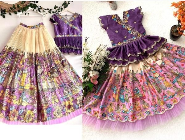 Kalamkari Printed Kids Lehenga Choli Set  Girls Wear
