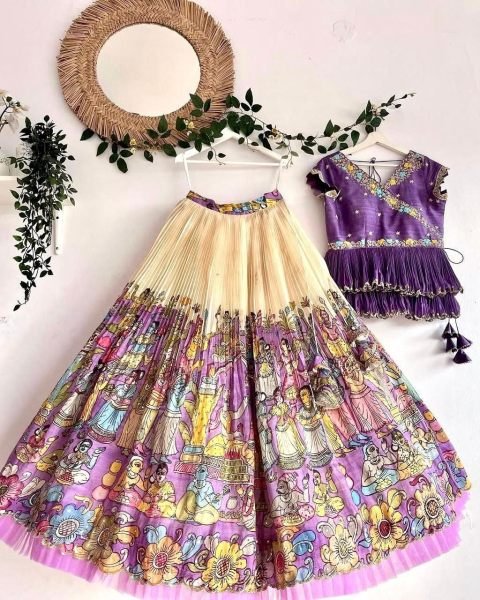 Kalamkari Printed Kids Lehenga Choli Set  Girls Wear