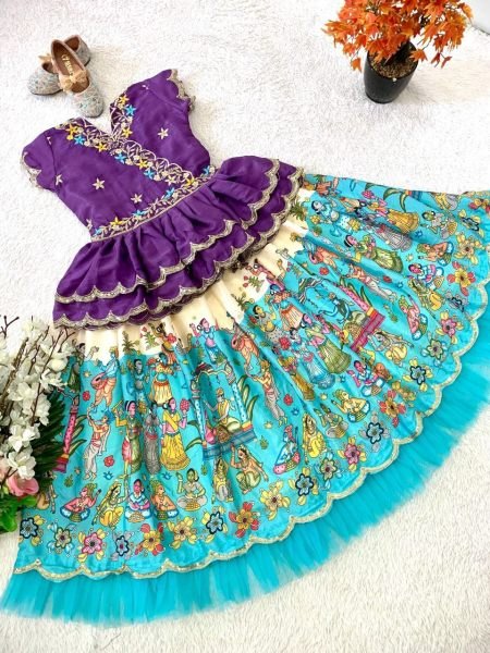 Kalamkari Printed Kids Lehenga Choli Set  Girls Wear