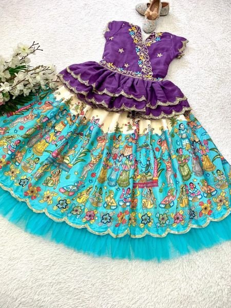 Kalamkari Printed Kids Lehenga Choli Set  Girls Wear