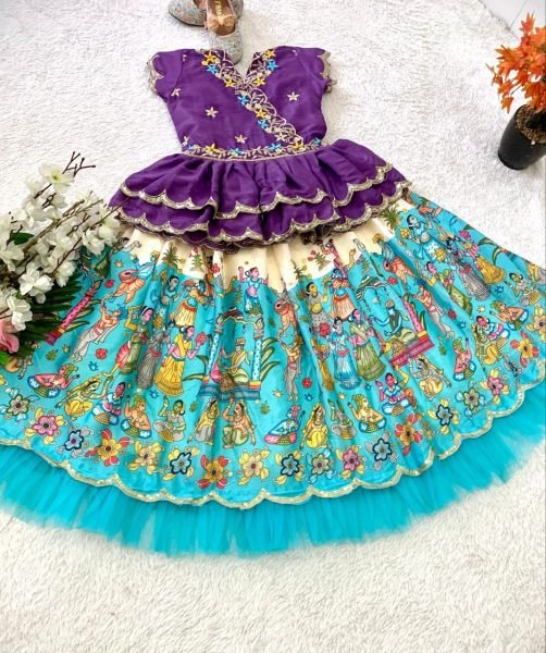 Kalamkari Printed Kids Lehenga Choli Set  Girls Wear