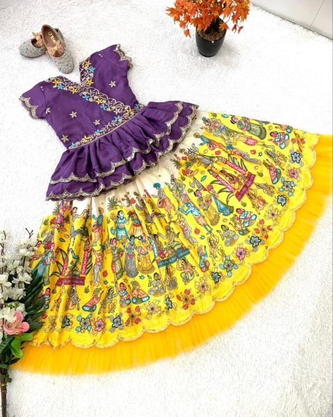 Kalamkari Printed Kids Lehenga Choli Set  Girls Wear