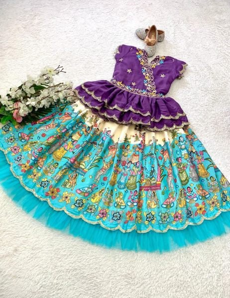 Kalamkari Printed Kids Lehenga Choli Set  Girls Wear