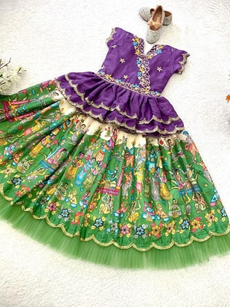 Kalamkari Printed Kids Lehenga Choli Set  Girls Wear