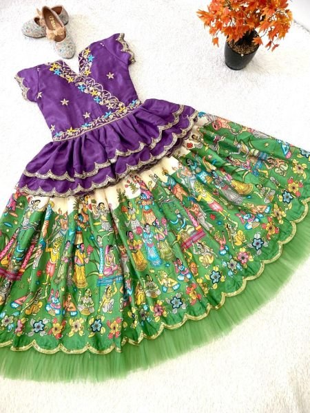 Kalamkari Printed Kids Lehenga Choli Set  Girls Wear
