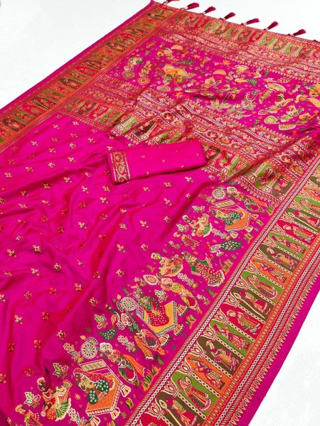 Kanjivaram silk fabric with Meenakari & Zari weawing pallu  Saree Designer Wedding Sarees Wholesale