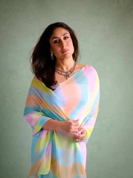 Kareena Kapoor Wear Multi Color Chiffon Digital Print Saree For Event Bollywood Fancy Sarees Wholesale