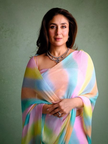 Kareena Kapoor Wear Multi Color Chiffon Digital Print Saree For Event Bollywood Fancy Sarees Wholesale