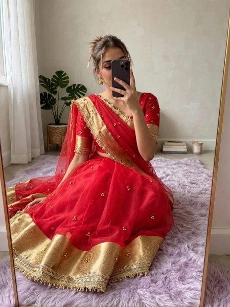 Karva Chath Special Red Organza Silk Ghungroo Saree with Banarasi Borde Sarees 