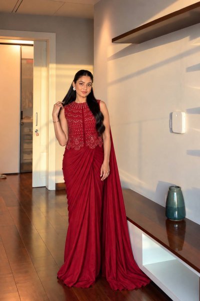 Karva Chauth Special Red Chinon Silk Jacket Saree Lehenga Set at Wholesale Rate Ready To Wear Saree 