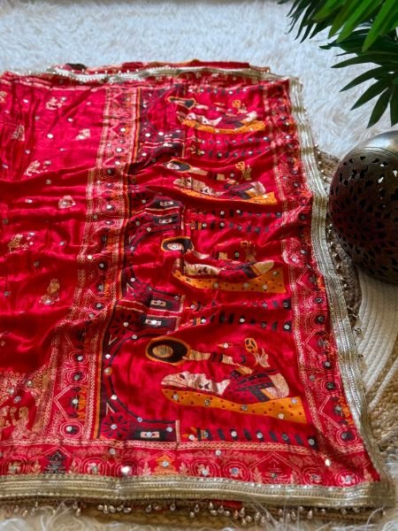 Karva Chauth Special Red Gaji Silk Saree with Real Mirror Work at Manufacturer  Sarees 