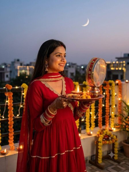 Karwa Chauth Special Red Georgette Angarkha Style Gown with Dupatta Ready To Wear Collection