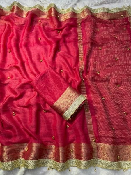 Karwachuth Red Soft Tissue Silk Ghungroo Saree with Real Ghungroo Work  Sarees 