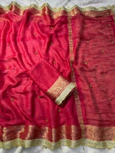 Karwachuth Red Soft Tissue Silk Ghungroo Saree with Real Ghungroo Work  Silk Sarees Wholesale