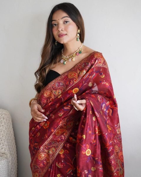 Kashmiri Pure Zari Weaving Saree Designer Wedding Sarees Wholesale