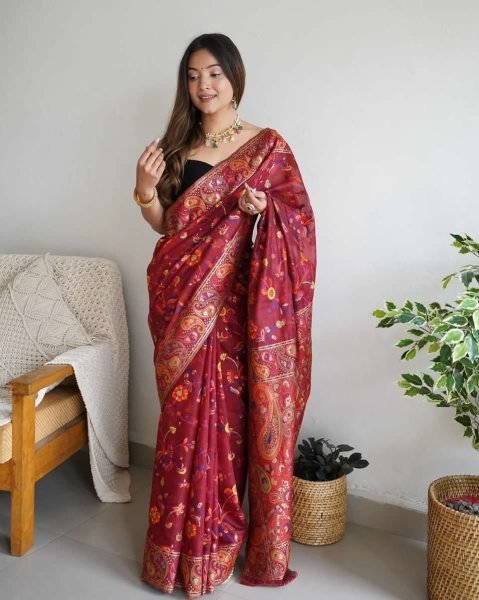 Kashmiri Pure Zari Weaving Saree Designer Wedding Sarees Wholesale