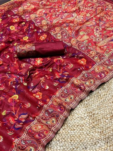 Kashmiri Pure Zari Weaving Saree Designer Wedding Sarees Wholesale
