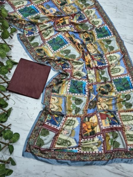 Katrina Kaif Wearing Multicolor Heritage Print Soft Silk Saree with Monumental Motifs Designer Wedding Sarees Wholesale