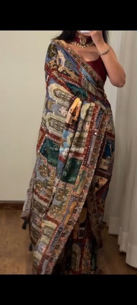 Katrina Kaif Wearing Multicolor Heritage Print Soft Silk Saree with Monumental Motifs Designer Wedding Sarees Wholesale