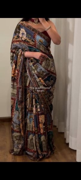 Katrina Kaif Wearing Multicolor Heritage Print Soft Silk Saree with Monumental Motifs Designer Wedding Sarees Wholesale