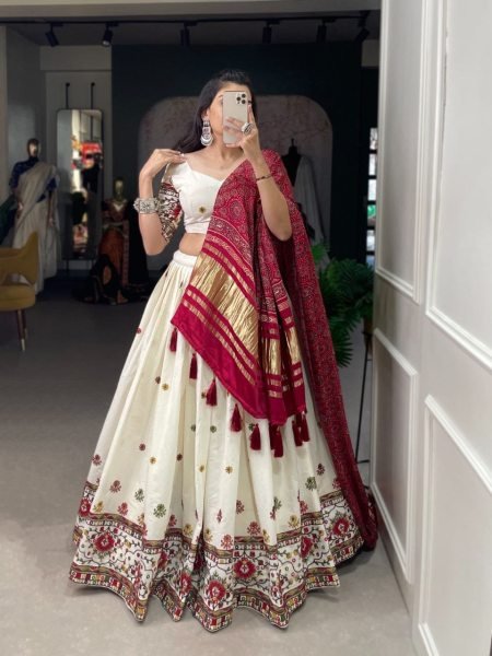 Khaadii Cotton Embroidery Work Lehenga Choli  Navratri Lehnega Choli