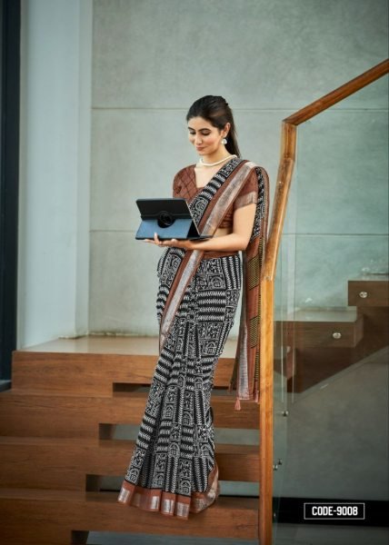 Khadi Cotton Saree Uniform with Zari Border - Ready Stock Cotton Sarees Wholesale