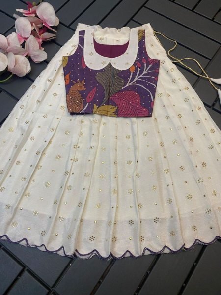 Kids Chinnon Silk Lehenga with Mukesh Work and Arco Border Festive Partywear Look Kurtis